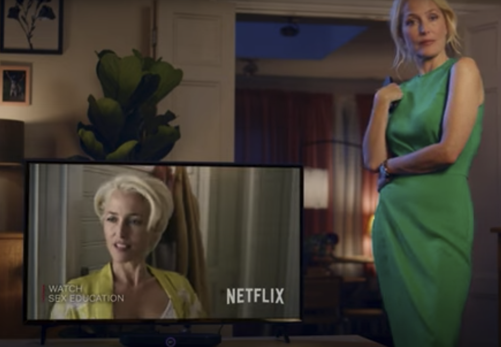 Sex Education’s Gillian Anderson joins couple on sofa in UK spot for BT